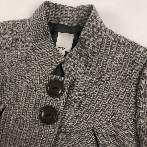 Halogen Women's Size Medium Grey Wool Blend Cropped 2 Button Herringbone Jacket - Picture 2 of 9